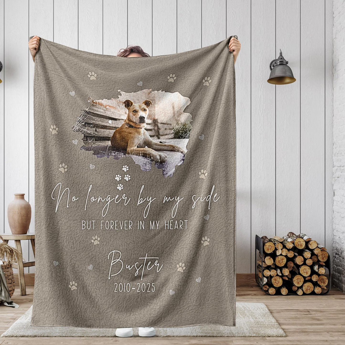 Custom Memorial No Longer By My Side Blanket - Pet Photo + Name