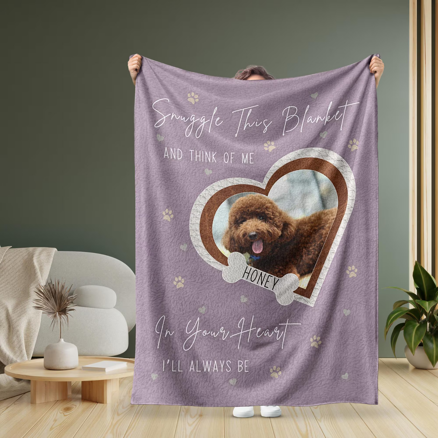 Custom Memorial Snuggle This Blanket And Think Of Me Blanket - Pet Photo + Name