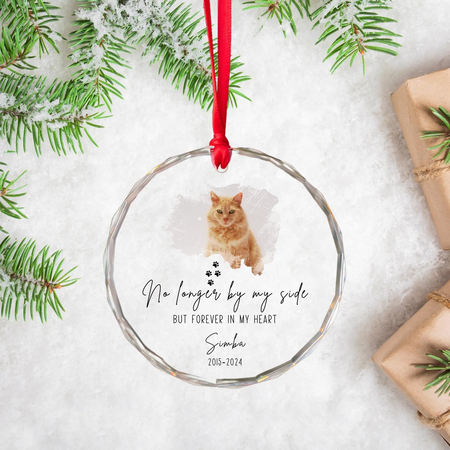 Custom No Longer By My Side Pet Memorial Glass Ornament