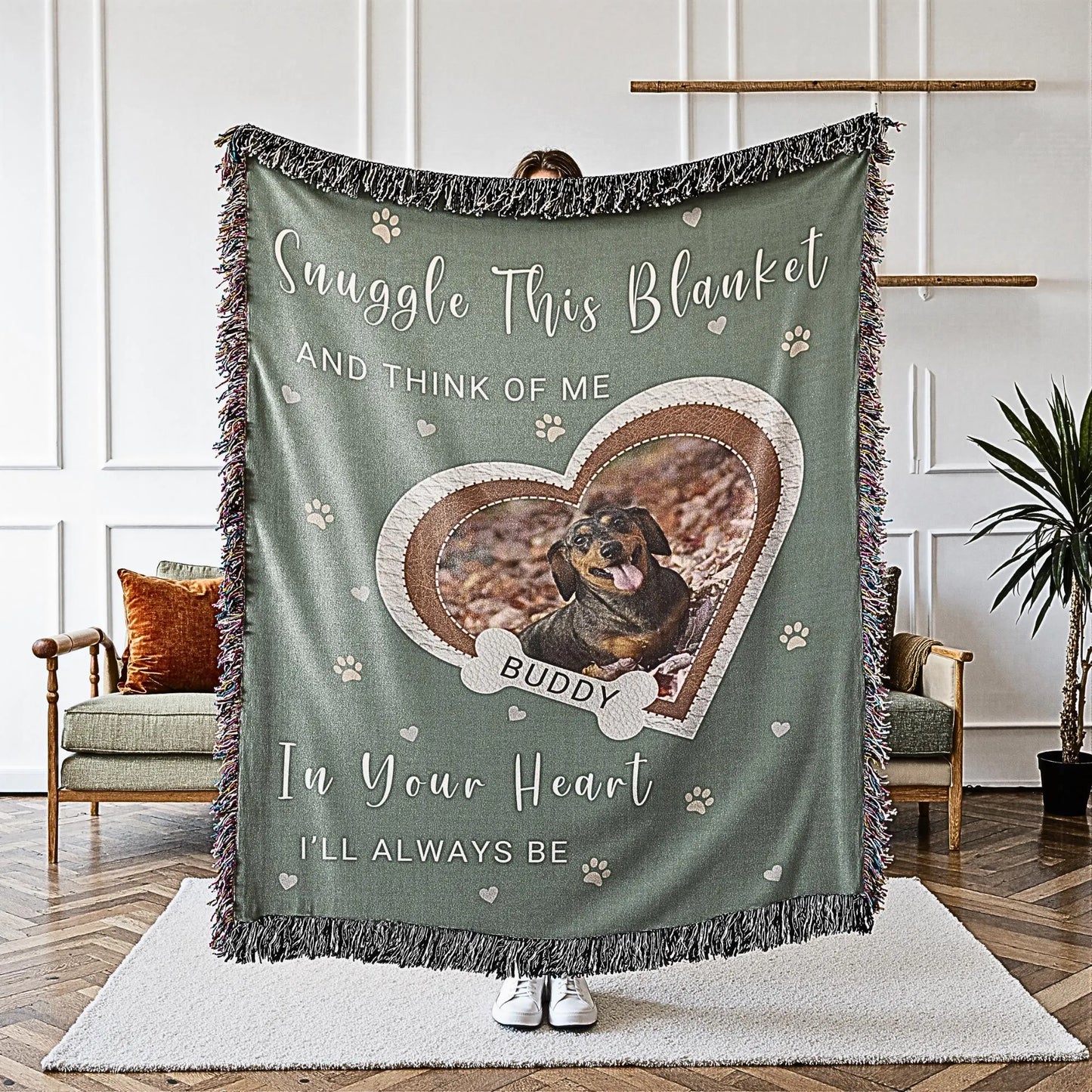 Custom Dog Loss Woven Blanket Photo + Name