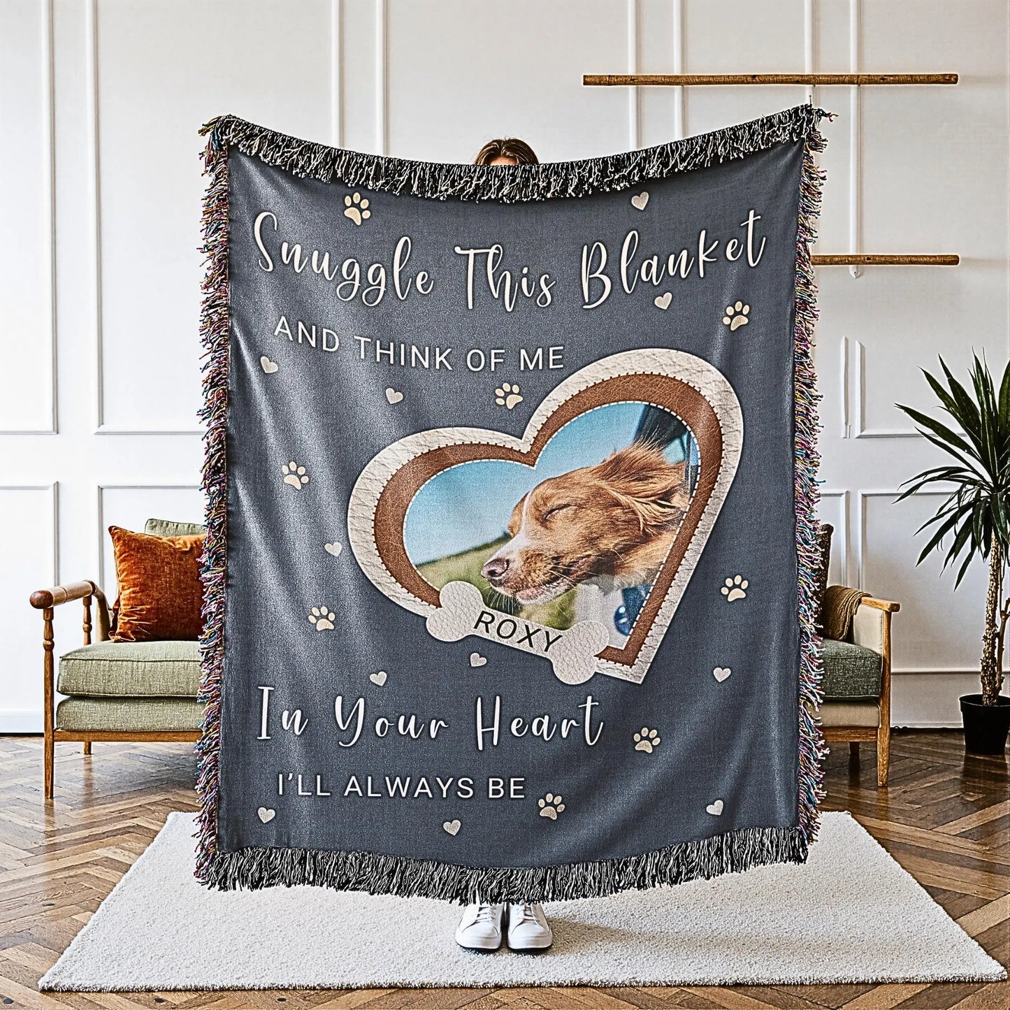 Custom Dog Loss Woven Blanket Photo + Name