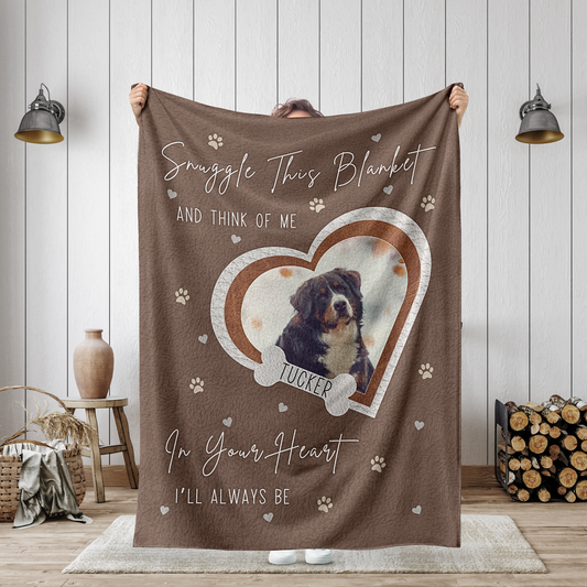 Custom Memorial Snuggle This Blanket And Think Of Me Blanket - Pet Photo + Name