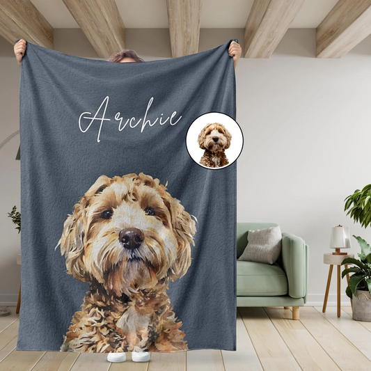 Personalized Watercolor Pet Blanket Using Pet Photo