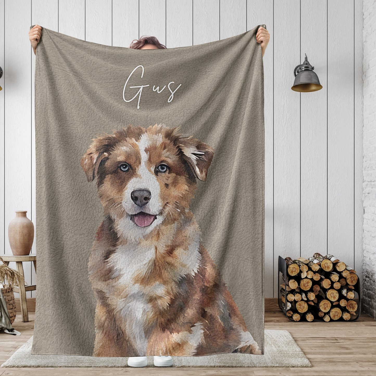 Personalized Watercolor Pet Blanket Using Pet Photo