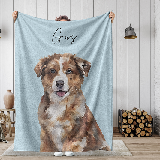 Personalized Watercolor Pet Blanket Using Pet Photo