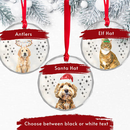 Custom Watercolor Style Christmas Glass Ornament Name + Photo