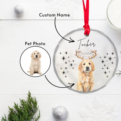 Custom Watercolor Style Christmas Glass Ornament Name + Photo