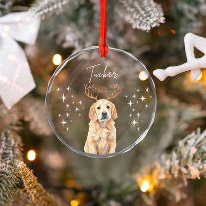 Custom Watercolor Style Christmas Glass Ornament Name + Photo