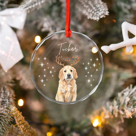 Custom Watercolor Style Christmas Glass Ornament Name + Photo