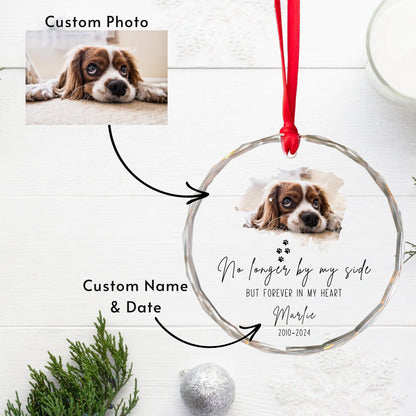 Custom No Longer By My Side Pet Memorial Glass Ornament