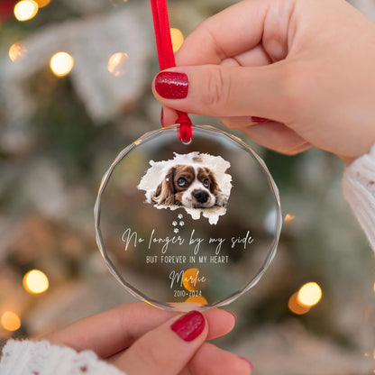 Custom No Longer By My Side Pet Memorial Glass Ornament