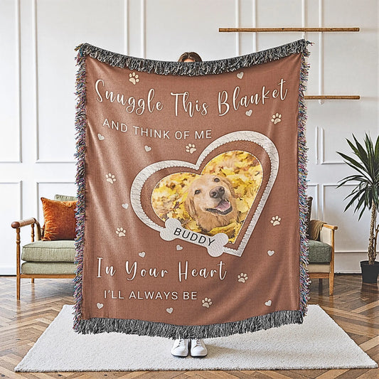 Custom Dog Loss Woven Blanket Photo + Name